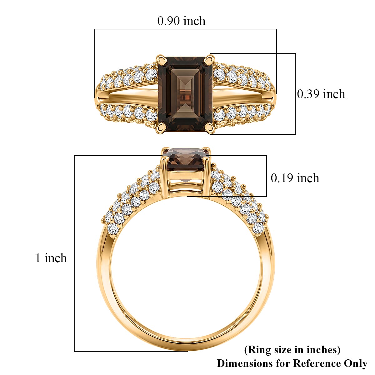 Smoky Quartz and White Topaz 1.25 ctw Ring in 14K YG Over Sterling Silver (Size 6.0)
