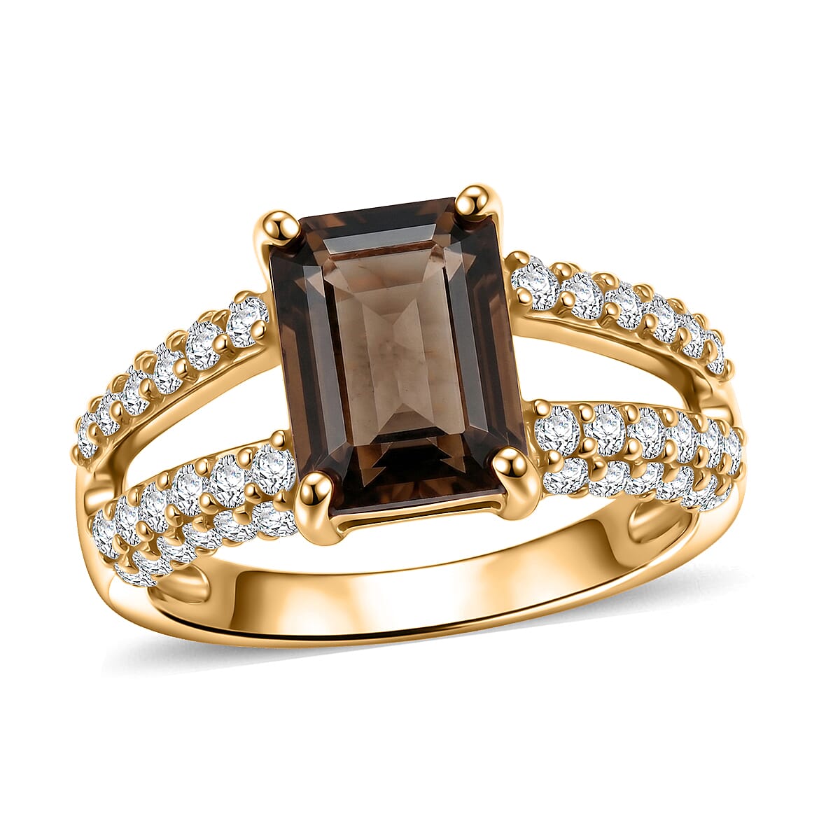 Smoky Quartz and White Topaz 1.25 ctw Ring in 14K YG Over Sterling Silver (Size 8.0)