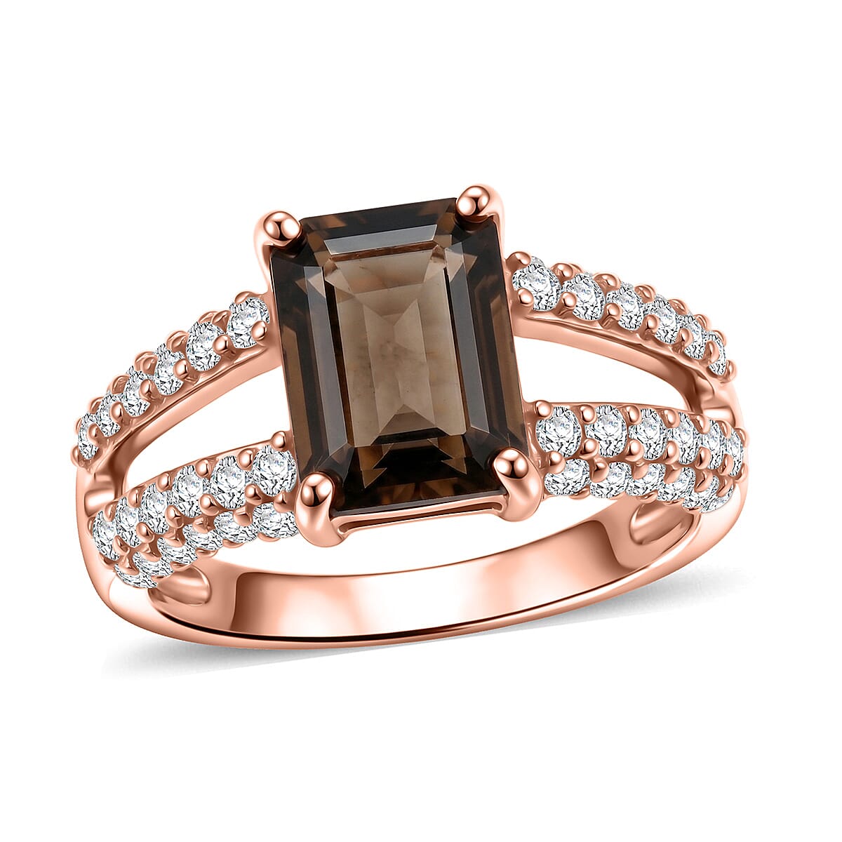 Smoky Quartz and White Topaz 1.25 ctw Ring in 14K RG Over Sterling Silver (Size 6.0)