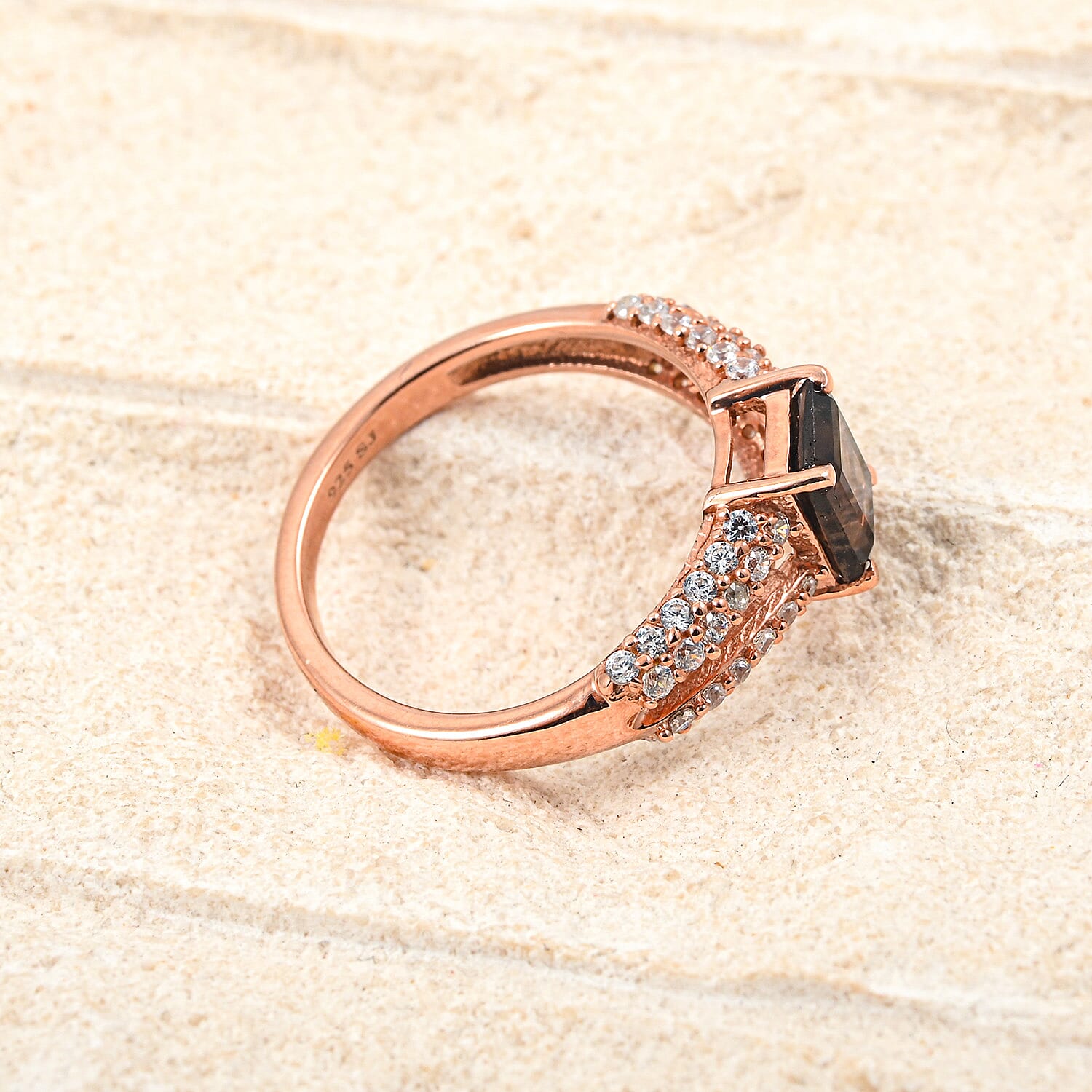Smoky Quartz and White Topaz 1.25 ctw Ring in 14K RG Over Sterling Silver (Size 6.0)