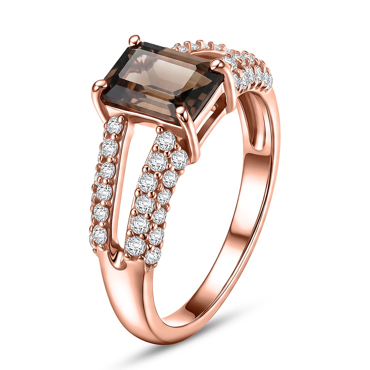 Smoky Quartz and White Topaz 1.25 ctw Ring in 14K RG Over Sterling Silver (Size 6.0)