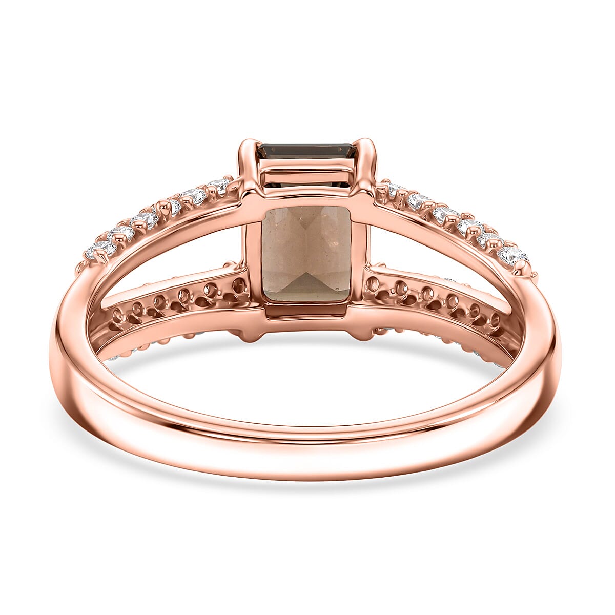 Smoky Quartz and White Topaz 1.25 ctw Ring in 14K RG Over Sterling Silver (Size 6.0)