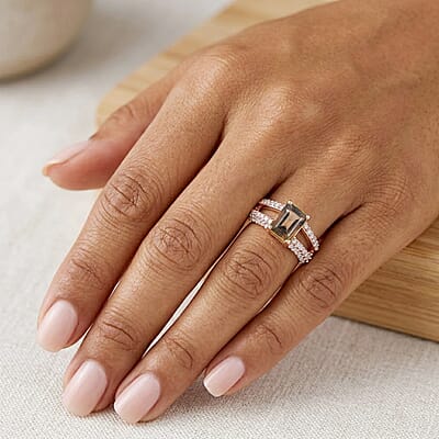 Smoky Quartz and White Topaz 1.25 ctw Ring in 14K RG Over Sterling Silver (Size 8.0)