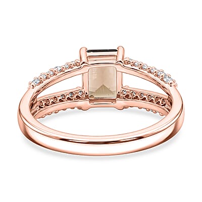 Smoky Quartz and White Topaz 1.25 ctw Ring in 14K RG Over Sterling Silver (Size 8.0)