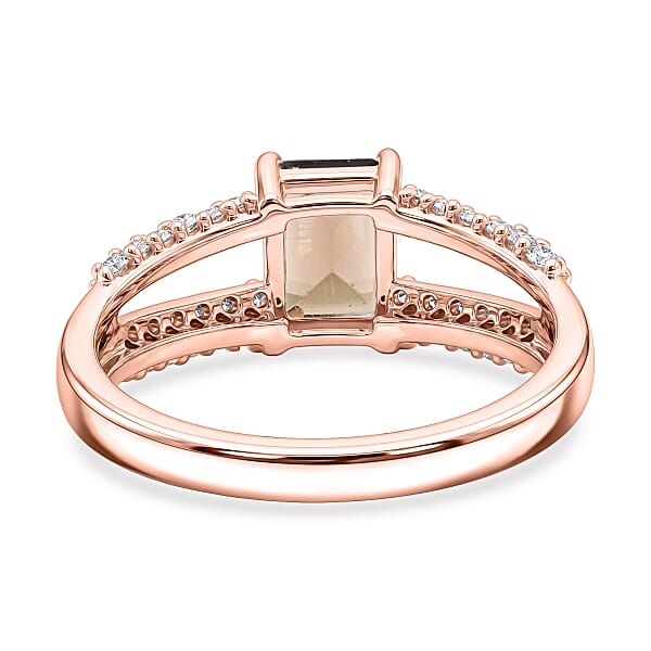 Smoky Quartz and White Topaz 1.25 ctw Ring in 14K RG Over Sterling Silver (Size 8.0)