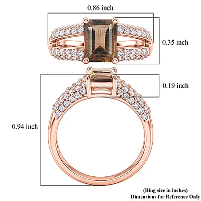 Smoky Quartz and White Topaz 1.25 ctw Ring in 14K RG Over Sterling Silver (Size 8.0)