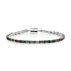 Gem Hunter D'Joy Premium Multi-Tourmaline 6.75 ctw Rainbow Spark Bracelet in Rhodium Over Sterling Silver (6.50 In)