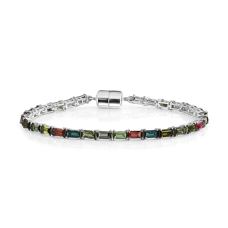 D'Joy Premium Multi-Tourmaline 6.75 ctw Rainbow Spark Bracelet in Rhodium Over Sterling Silver (6.50 In)