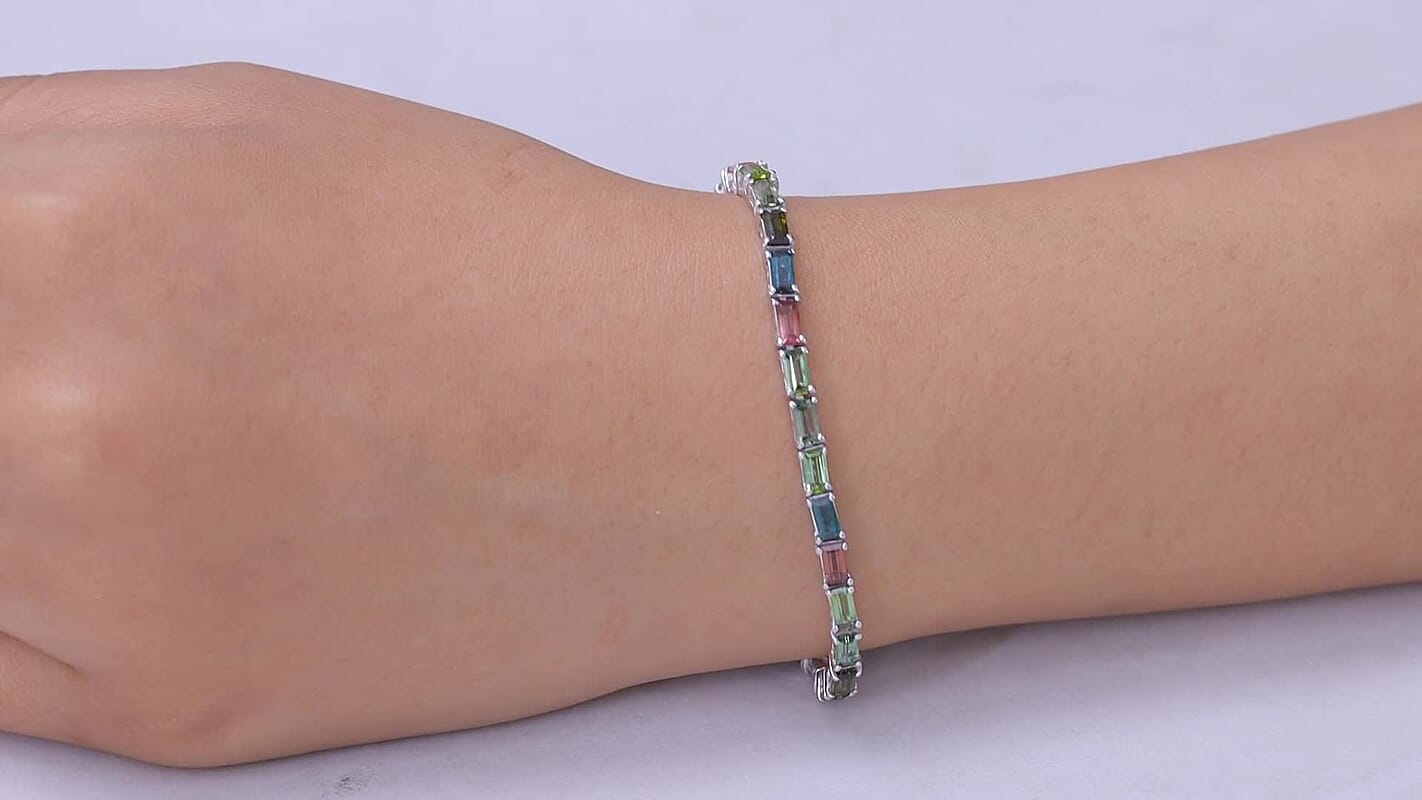 D'Joy Premium Multi-Tourmaline Bracelet in Rhodium Over Sterling Silver (7.25 In) 7.50 ctw