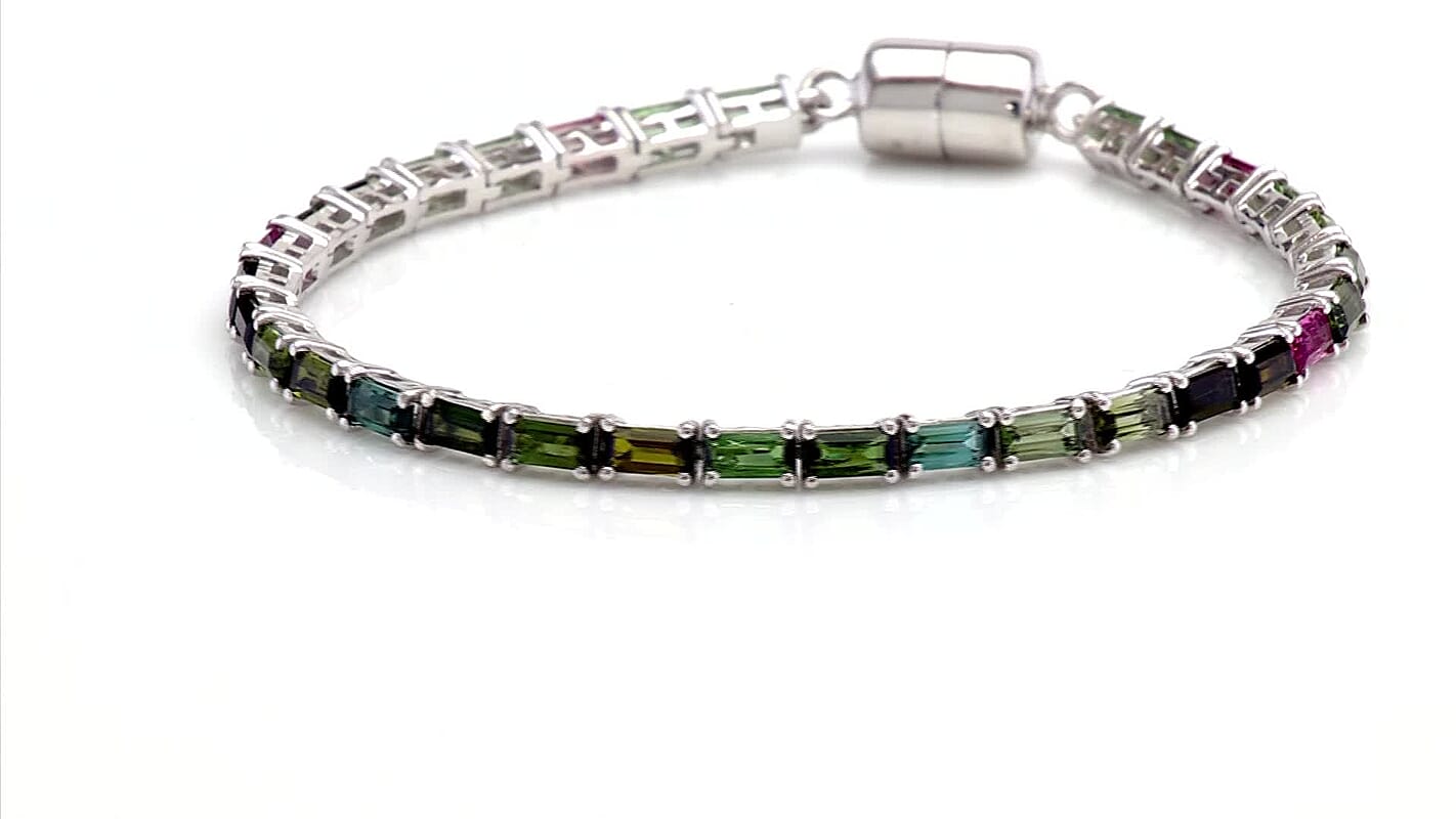 D'Joy Premium Multi-Tourmaline Bracelet in Rhodium Over Sterling Silver (7.25 In) 7.50 ctw