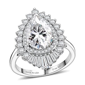D'Joy Moissanite 4.00 ctw Ring in Rhodium Over Sterling Silver (Size 10.0)