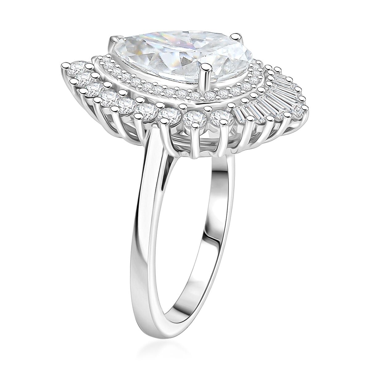 D'Joy Moissanite 4.00 ctw Ring in Rhodium Over Sterling Silver (Size 10.0)