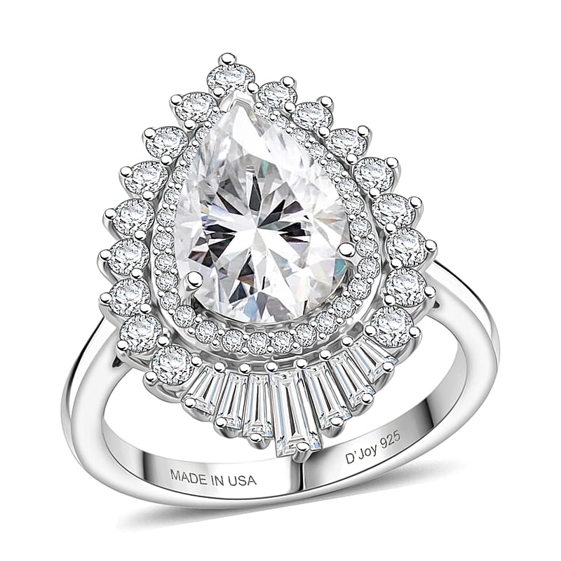 D'Joy Moissanite 4.00 ctw Ring in Rhodium Over Sterling Silver (Size 7.0)