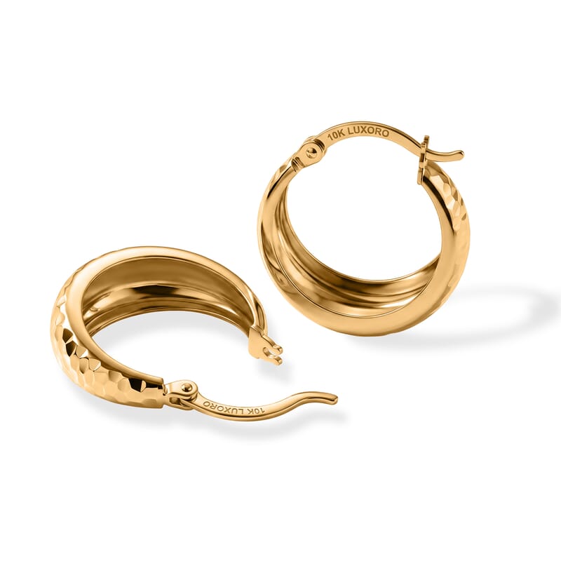 Luxoro Hammered Hoop Earrings in 10K Yellow Gold 2.25 Grams