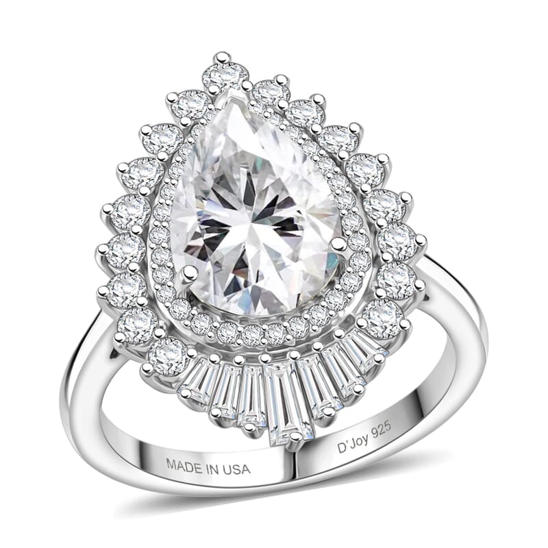 D'Joy Moissanite 4.00 ctw Ring in Rhodium Over Sterling Silver (Size 9.0)