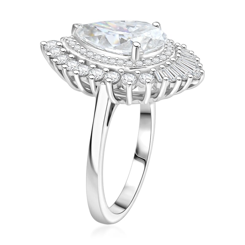 D'Joy Moissanite 4.00 ctw Ring in Rhodium Over Sterling Silver (Size 9.0)