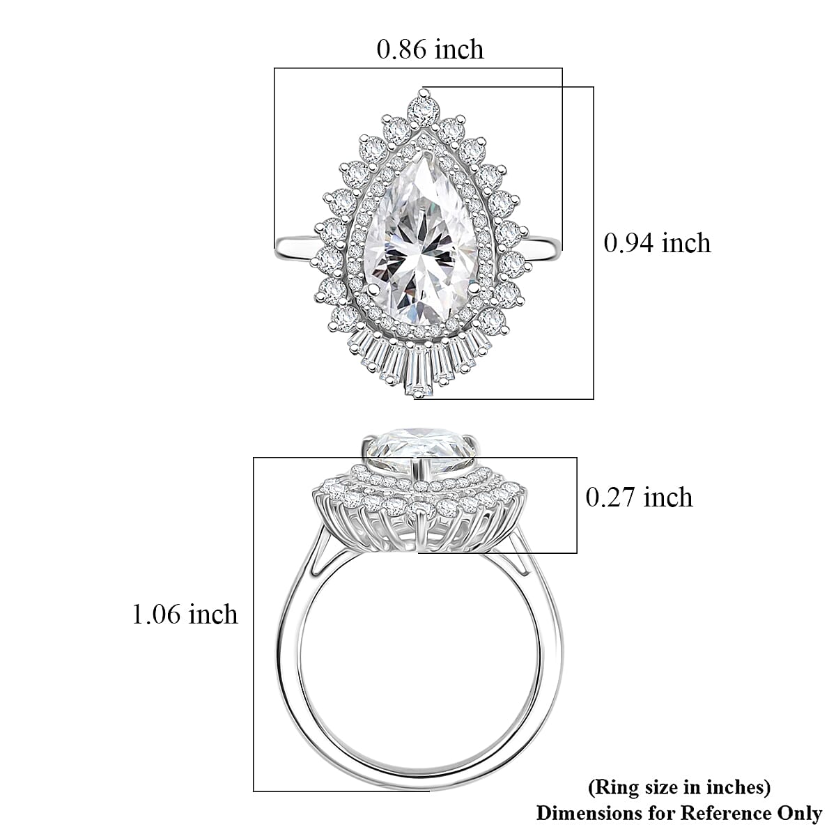 D'Joy Moissanite 4.00 ctw Ring in Rhodium Over Sterling Silver (Size 9.0)