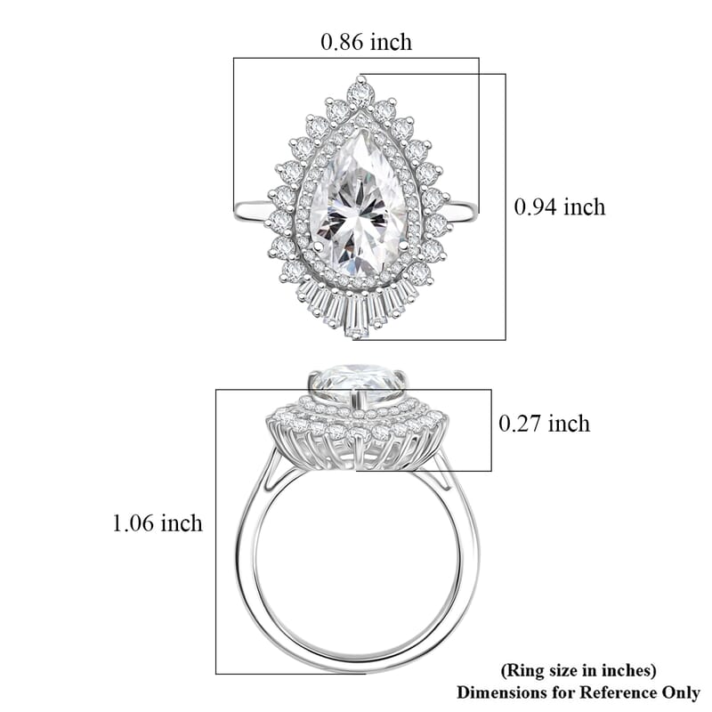 D'Joy Moissanite 4.00 ctw Ring in Rhodium Over Sterling Silver (Size 9.0)
