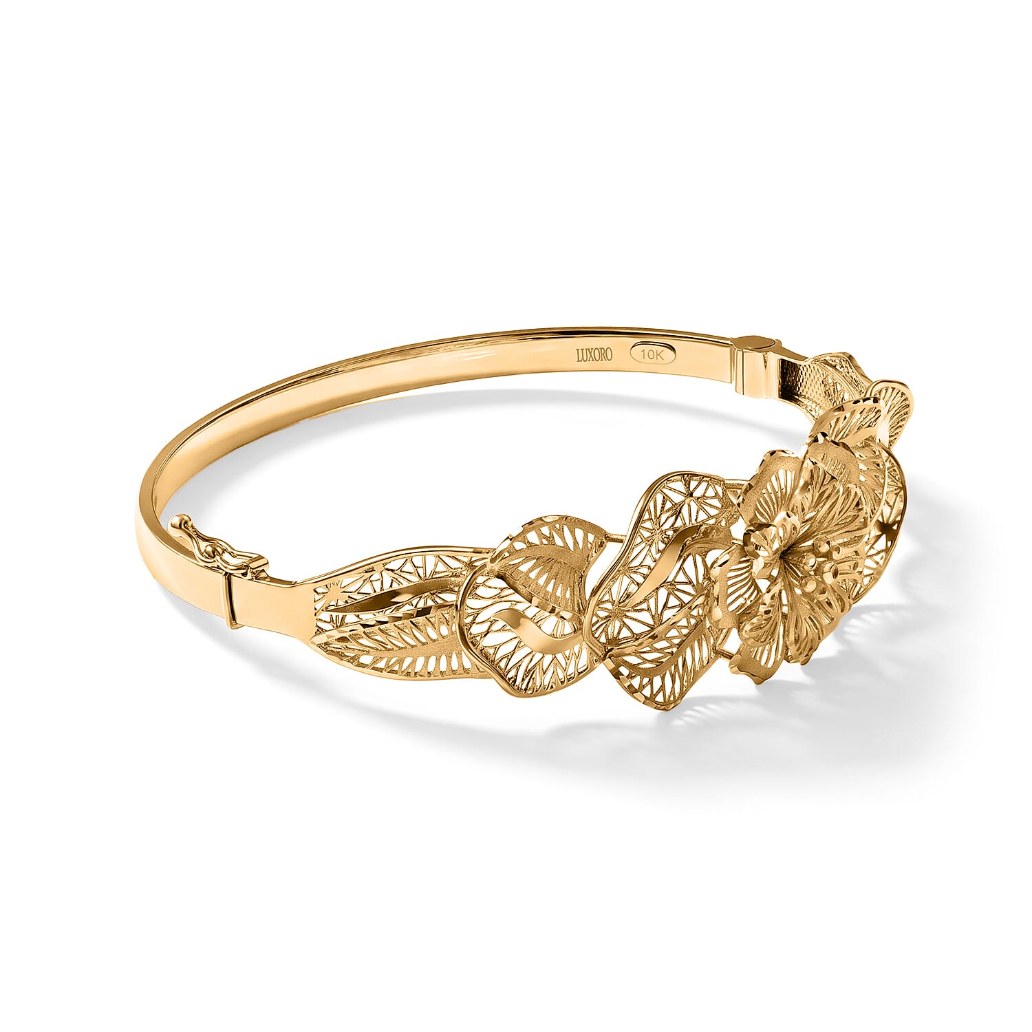 Luxoro Flower Bangle Bracelet in 10K Yellow Gold (7.25 In) 8.80 Grams