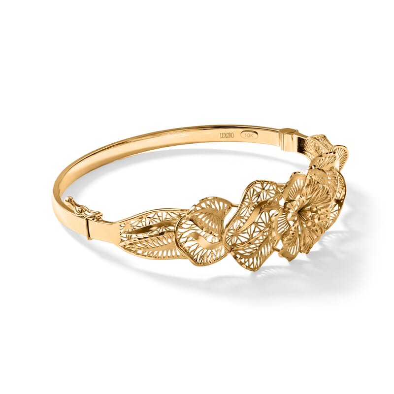 Luxoro Flower Bangle Bracelet in 10K Yellow Gold (7.25 In) 8.80 Grams
