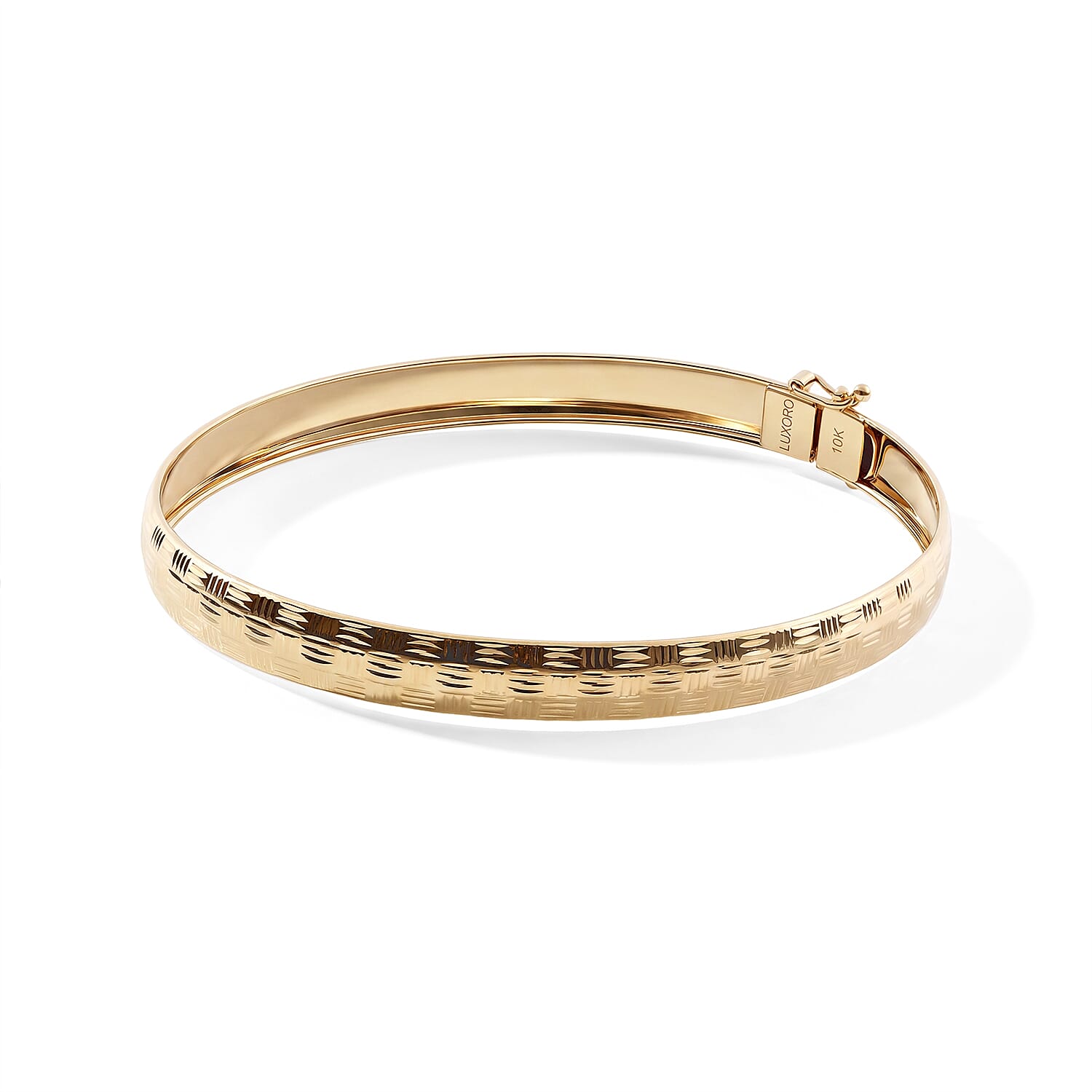 Luxoro Basket Weave Dome Bangle Bracelet in 10K Yellow Gold (7.25 In) 3.85 Grams