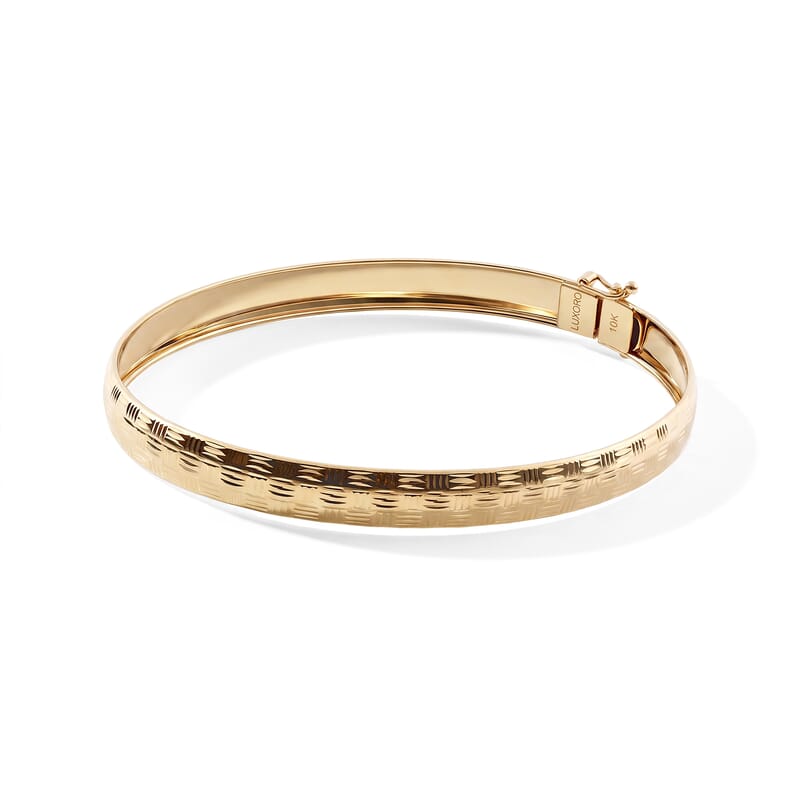 Luxoro Basket Weave Dome Bangle Bracelet in 10K Yellow Gold (7.25 In) 3.85 Grams