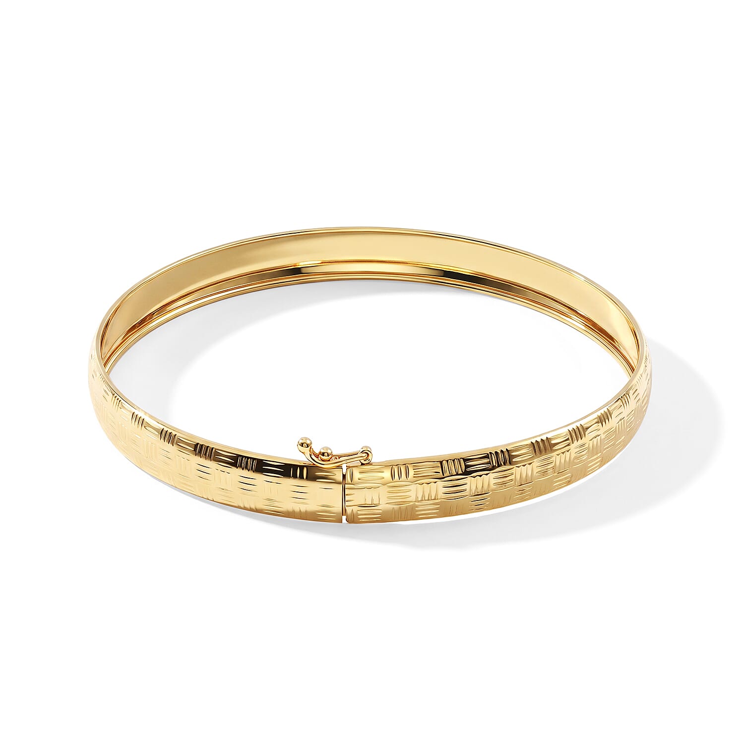 Luxoro Basket Weave Dome Bangle Bracelet in 10K Yellow Gold (7.25 In) 3.85 Grams