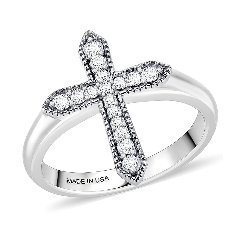 D'Joy Moissanite 0.20 ctw Ring in Rhodium Over Sterling Silver (Size 8.0)