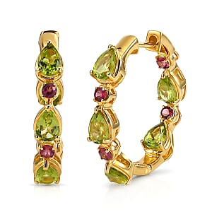 EverTrue Hebei Peridot and Orissa Rose Garnet 7.15 ctw Sunlit Blossom Hoop Earrings in 18K YG Plated (Ships in 8-10 Days)