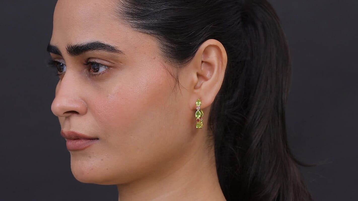 EverTrue Hebei Peridot, Orissa Rose Garnet Sunlit Blossom Hoop Earrings in 18K YG Plated 7.15 ctw