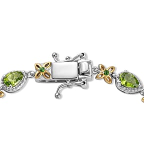 EverTrue Hebei Peridot and Chrome Diopside 4.60 ctw Sunlit Blossom Bracelet in 18K YG Plated (6.50 In)