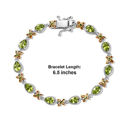 EverTrue Hebei Peridot and Chrome Diopside 4.60 ctw Sunlit Blossom Bracelet in 18K YG Plated (6.50 In)