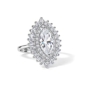 D'Joy Moissanite 3.10 ctw Ring in Rhodium Over Sterling Silver (Size 6.0)