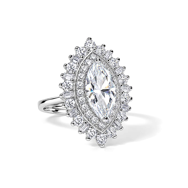D'Joy Moissanite 3.10 ctw Ring in Rhodium Over Sterling Silver (Size 6.0)