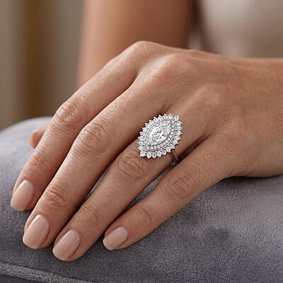 D'Joy Moissanite 3.10 ctw Ring in Rhodium Over Sterling Silver (Size 7.0)