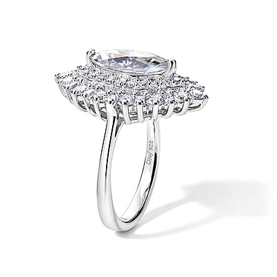 D'Joy Moissanite 3.10 ctw Ring in Rhodium Over Sterling Silver (Size 7.0)