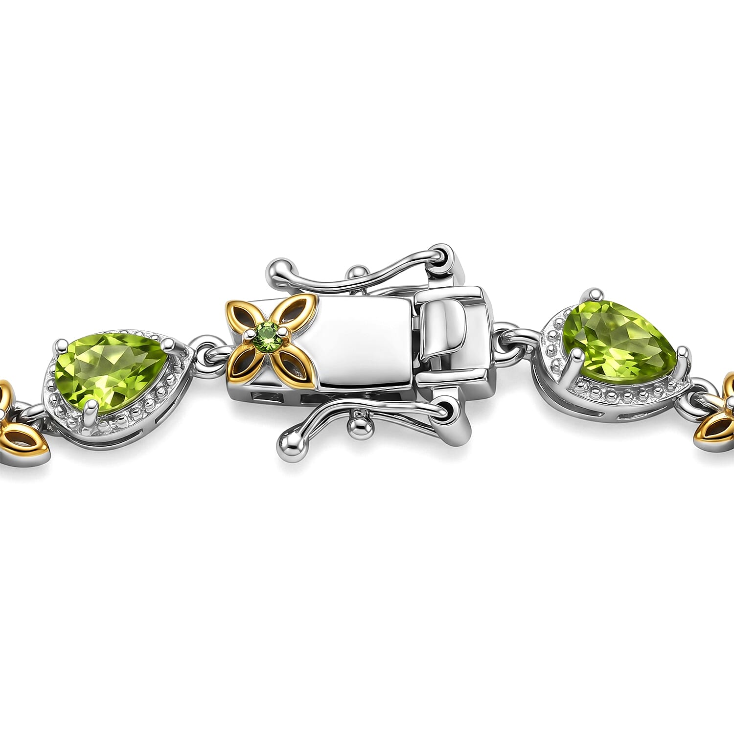 EverTrue Hebei Peridot and Chrome Diopside 5.90 ctw Sunlit Blossom Bracelet in Platinum Bond (8.00 In)