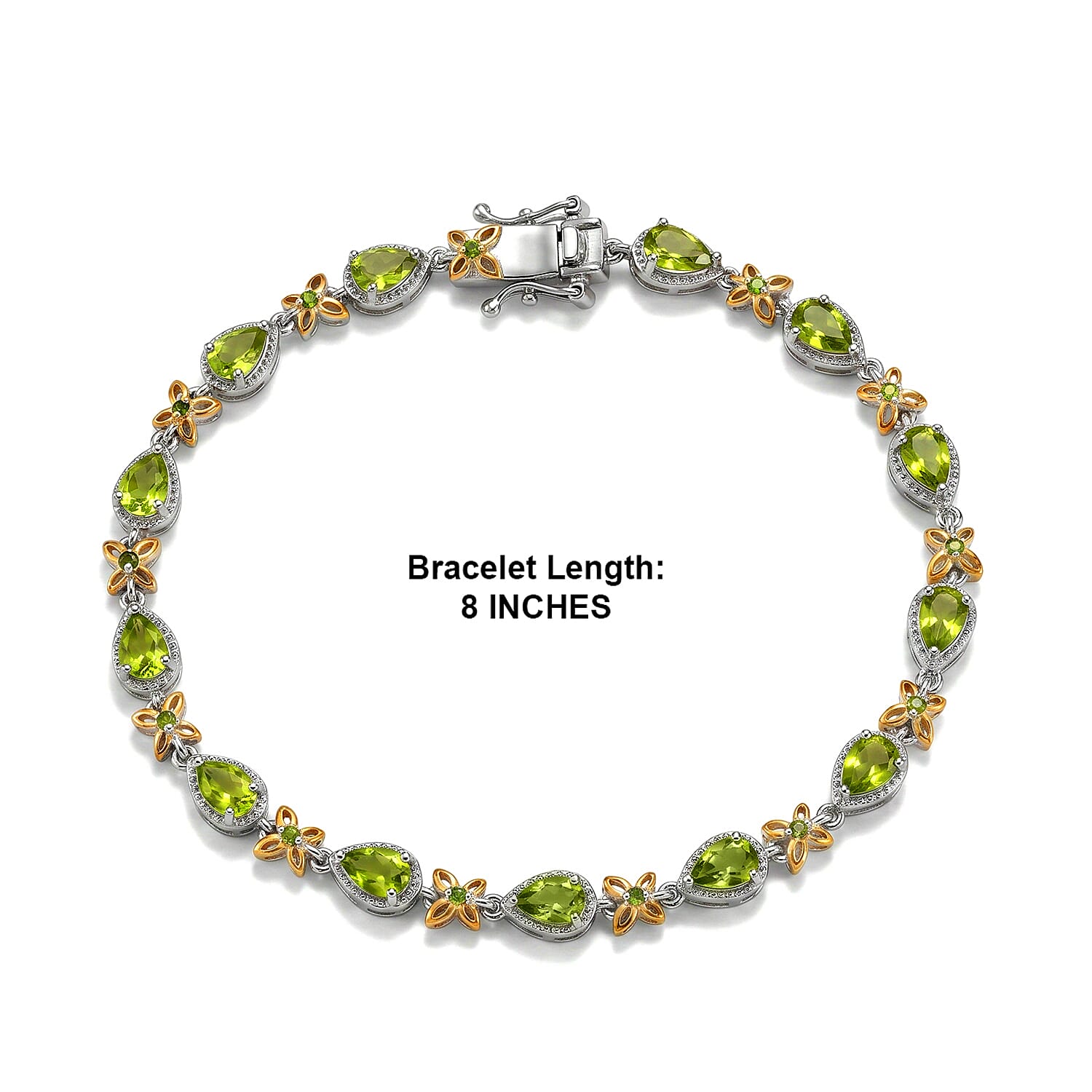 EverTrue Hebei Peridot and Chrome Diopside 5.90 ctw Sunlit Blossom Bracelet in Platinum Bond (8.00 In)