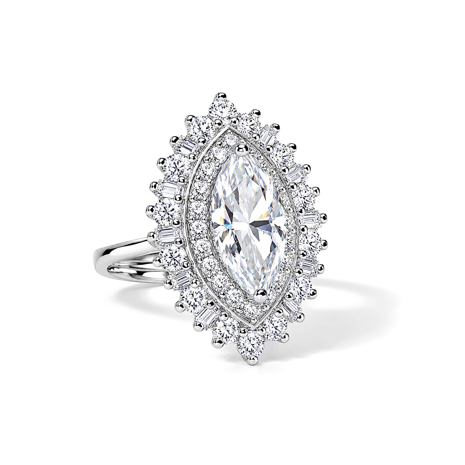 D'Joy Moissanite 3.10 ctw Ring in Rhodium Over Sterling Silver (Size 9.0)