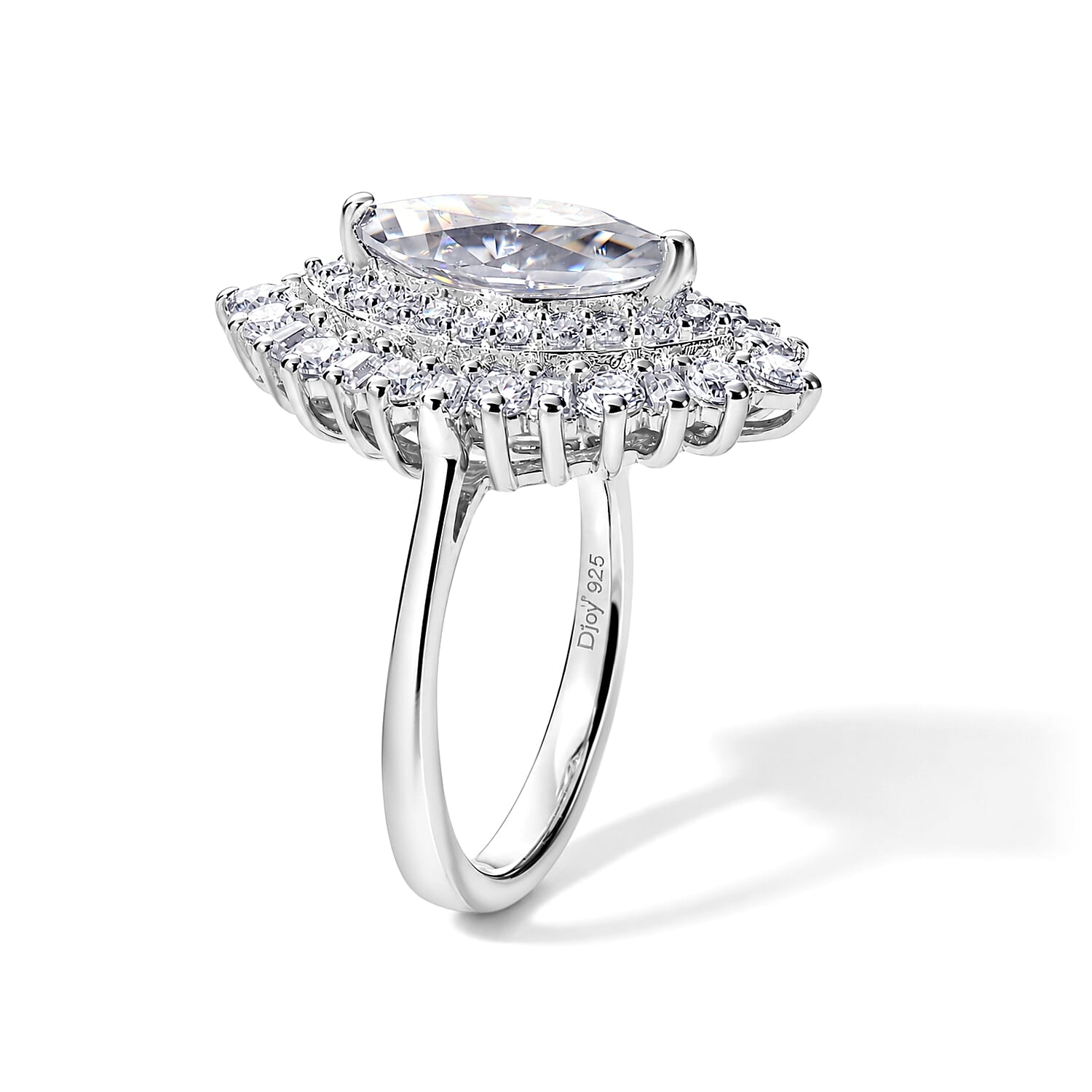 D'Joy Moissanite 3.10 ctw Ring in Rhodium Over Sterling Silver (Size 9.0)