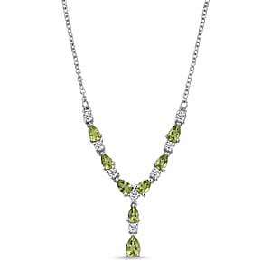EverTrue Hebei Peridot and White Zircon 2.85 ctw Sunshine Garden Necklace in Platinum Bond and Stainless Steel 18-20 Inches (Ships in 8-10 Days)