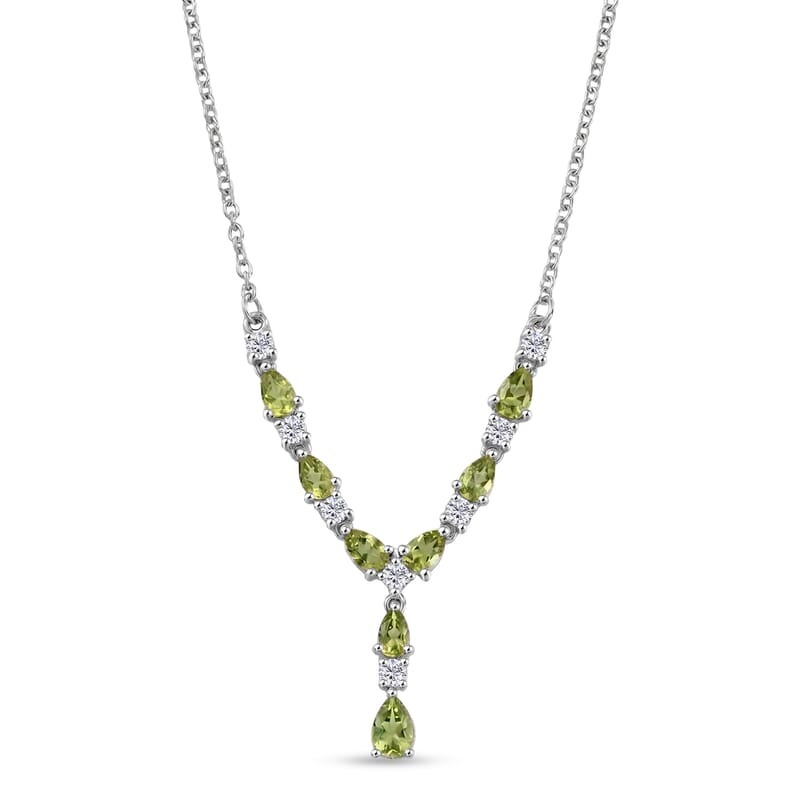 EverTrue Hebei Peridot and White Zircon 2.85 ctw Sunshine Garden Necklace in Platinum Bond and Stainless Steel 18-20 Inches (Ships in 8-10 Days)