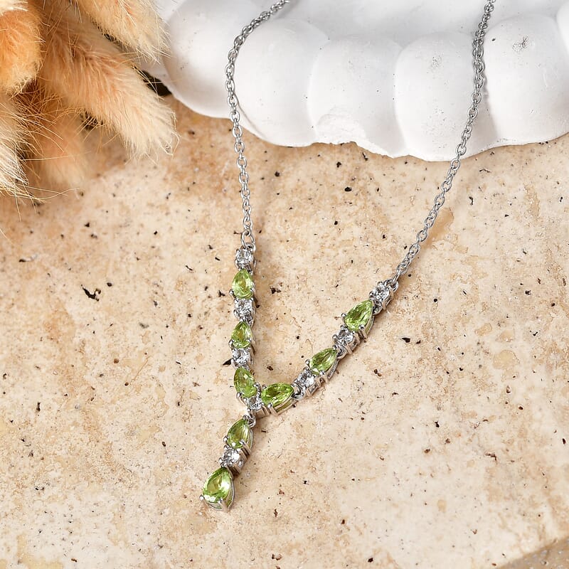 EverTrue Hebei Peridot and White Zircon 2.85 ctw Sunshine Garden Necklace in Platinum Bond and Stainless Steel 18-20 Inches (Ships in 8-10 Days)