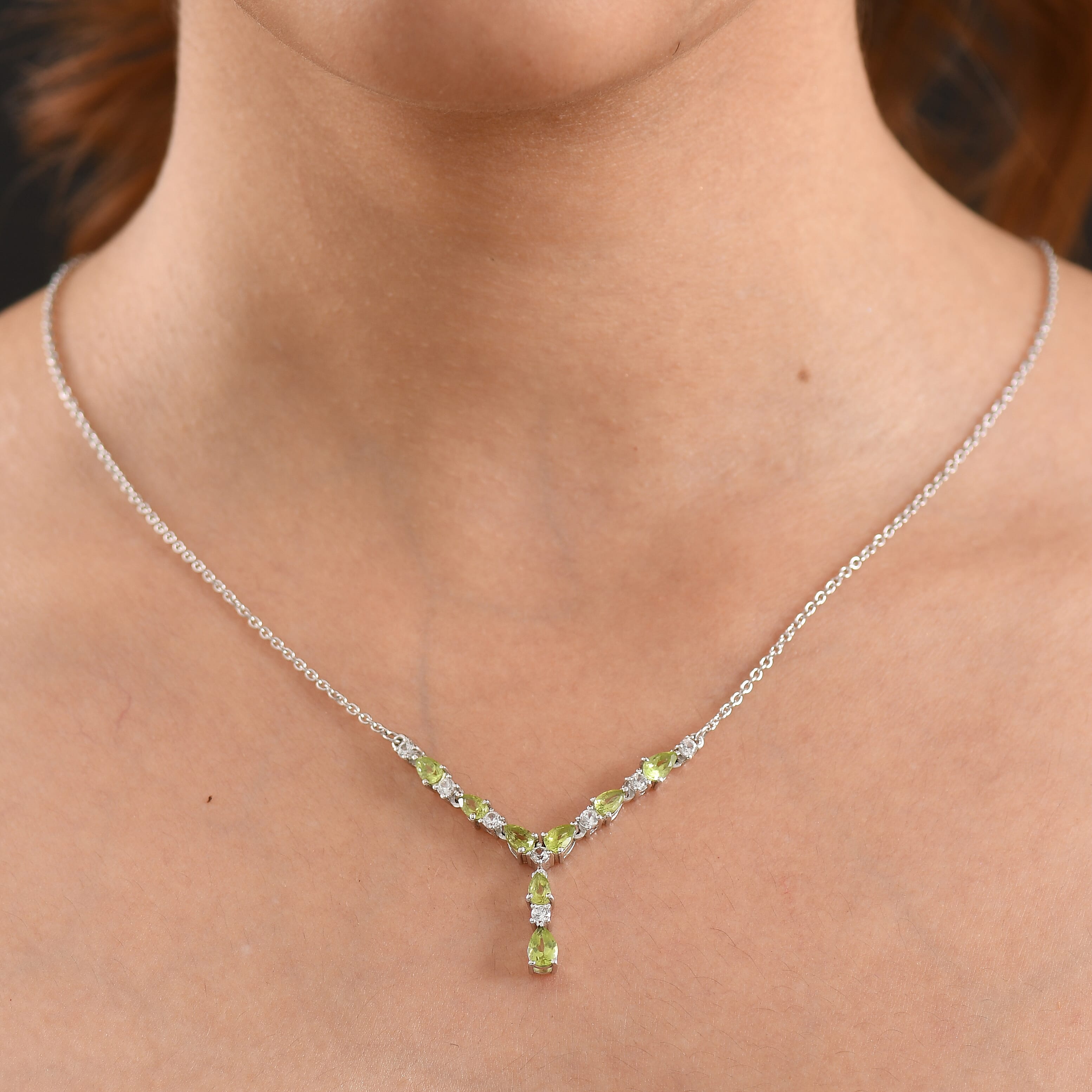 EverTrue Hebei Peridot and White Zircon 2.85 ctw Sunshine Garden Necklace in Platinum Bond and Stainless Steel 18-20 Inches (Ships in 8-10 Days)