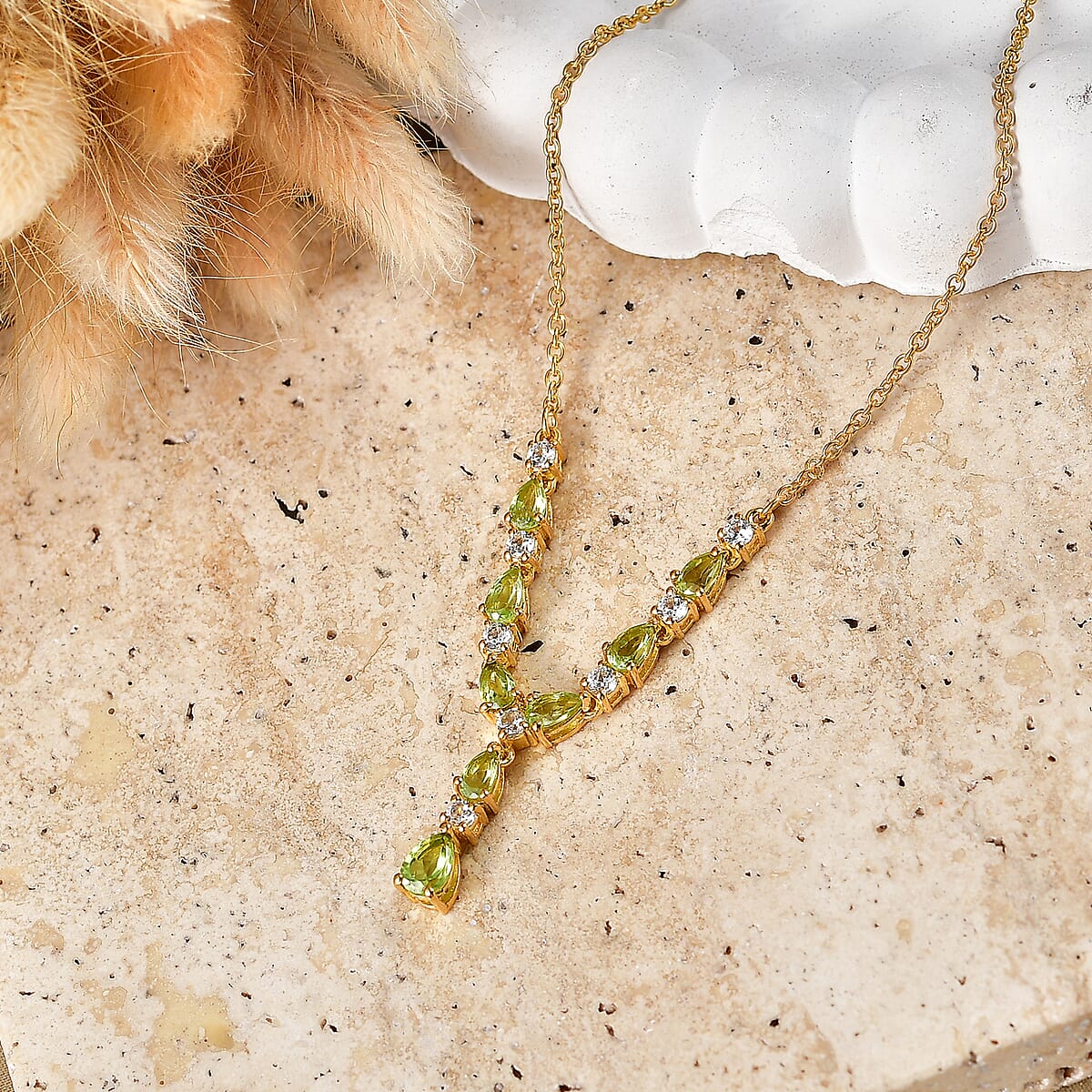 EverTrue Hebei Peridot and White Zircon 2.85 ctw Sunshine Garden Necklace in 18K YG Plated and Stainless Steel 18-20 Inches (Ships in 8-10 Days) image number 1
