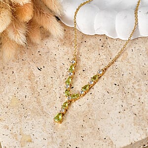 EverTrue Hebei Peridot and White Zircon 2.85 ctw Sunshine Garden Necklace in 18K YG Plated and Stainless Steel 18-20 Inches (Ships in 8-10 Days)