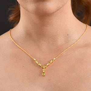 EverTrue Hebei Peridot and White Zircon 2.85 ctw Sunshine Garden Necklace in 18K YG Plated and Stainless Steel 18-20 Inches (Ships in 8-10 Days)