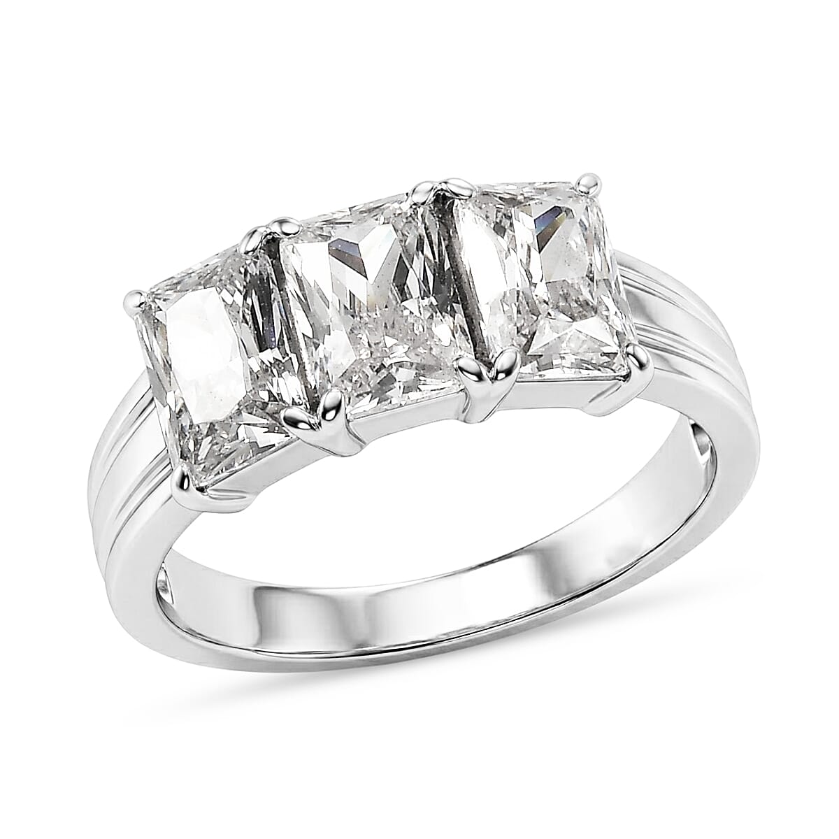 EverTrue Simulated Diamond 3 Stone Ring in Stainless Steel (Size 10.0) 5.20 ctw