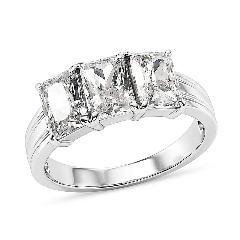 EverTrue Simulated Diamond 3 Stone Ring in Stainless Steel (Size 10.0)