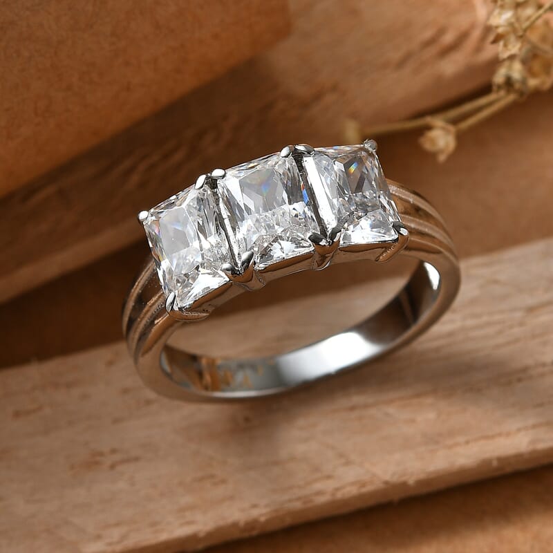 EverTrue Simulated Diamond 3 Stone Ring in Stainless Steel (Size 10.0)